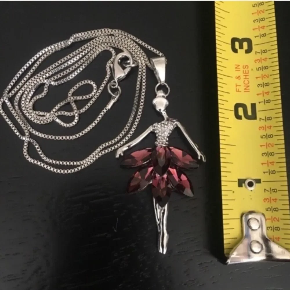 Crystal Ballerina Dancer Long Pendant Necklace Tutu Ballet